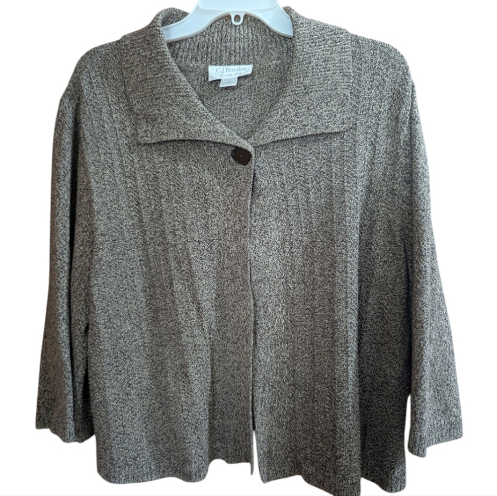 CJ Banks Cardigan Sweater Sz X Tan Collared 1 Button Ribbed 3/4 Sleeve W-443
